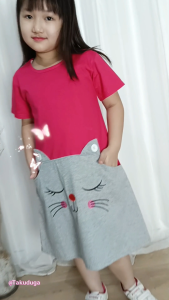 Baju Pakaian Anak Cewek Perempuan Dress kaos Katun Usia Tanggung 3 4 5 6 7 8 Tahun Bordir Kucing