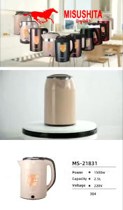Ấm điện Siêu Tốc Thái Lan MISUSHITA MS-21831 2 Lớp cách nhiệt chống nóng Đun sôi nước nhanh tiết kiệm điện