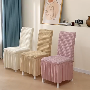 Elegant High Quality Dining Chair Cover Stretchable Seersucker Elastic Knitted Thick Chair Seat Cover with Skirt Universal Antifouling Seat Cushion Wedding Chair Decoration