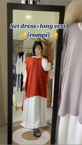 Gamis wanita Set Long outer bahan CRINKLE cardigan Tunik Nandraa Long vest model simple terbaru 2025