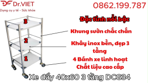 Xe Đẩy Inox 40x60 3 Tầng DCG34