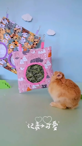 LOCAL DELIVERY- RABBIT HANGING HAY FEEDER BAG GUDETAMA DINOSAUR CUTE DESIGN CAGE FOOD FEEDER BEKAS MAKANAN  兔子用品懸掛式草料帶