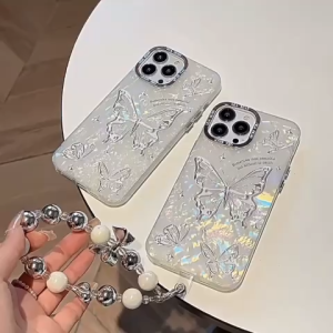Case Iphone Hologram Butterfly Lanyard Utk IP 15 14 13 12 11 Pro Max