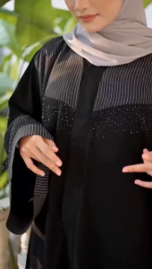 New Abaya Hitam Simpel mix Black Swarosli mix Motif Salur Dubai Enifta