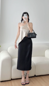 Chân Váy Suông Dài Midi FILILO Vải Lụa Bảng Lưng To Xẻ Phía Sau Thiết Kế Chuẩn Form
