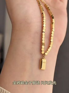 Womens 916 Gold Shining Elegant Small Gold Bars and Square Bricks Do Not Fade Bracelets for Women