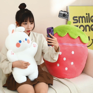 JOJO CASTLE Tiktok Hot Sale Rabbit Pig Shapeshifting A Soft Pillow Carrot Strawberry Bunny Stuffed Toys Pink Piggy Long Ears Bunny For Children Girls Birthday Gift