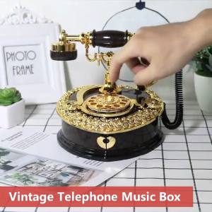 【Fast Delivery】WEL European Vintage Style Telephone Model Music Box Home Decor Photography Prop