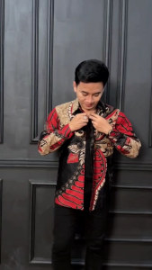Sharma Kemeja Batik Pria Lengan Panjang BatuMaroon Formal SlimFit Casual Baju Batik Kantor Cowok New
