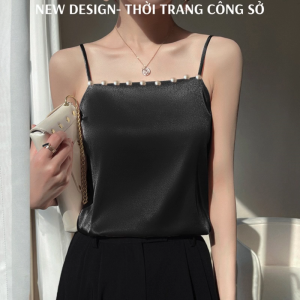 Áo hai dây nữ đính ngọc trai xinh xắn mặc trong blazer/vest chất lụa satin mịn mát -  NEW DESIGN AO0025