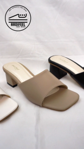 ArdiFeel Sepatu Heels Wanita Big Size | Sepatu Hak Tahu 3 Cm | Mules Heels Wanita Size 35-45 ARK 174 Putih Hitam Dan Cream