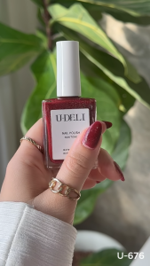 สีทาเล็บ สีทาเล็บกึ่งเจล U-DELI U-676 Flash Light Vegan Nail Polish สีกึ่งเจลกลิตเตอร์แฟลช ไม่อบ กากเพชรแน่น น้ำยาทาเล็บ ทาเล็บ เล่นแสงสวย วิ้งระยิบระยับ พร้อมส่ง สีเล็บแฟลช สีแฟลชแดง