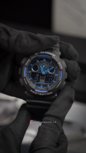 Jam Tangan Pria Casio G-Shock GA-100-1A2 Analog-Digital Blue Dial Resin Band