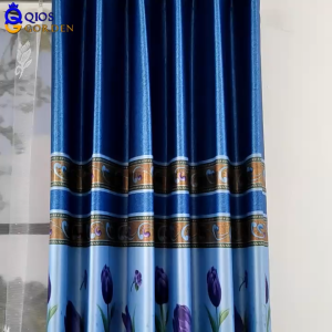 Gorden Pintu Kamar Mewah Kain Blackout Motif Bunga Tulip Model Smokering Tinggi 230 cm