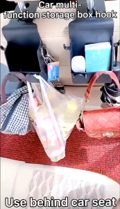 Car Back Seat Double Hook Hanger With Storage Box Organizer Dual Phone Stand Mount Holder Rear Headrest Hanger