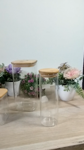 CHOBIG Toples Jepang Kaca Penyimpanan Makanan Glass Jar Tutup Kayu Kedap Udara