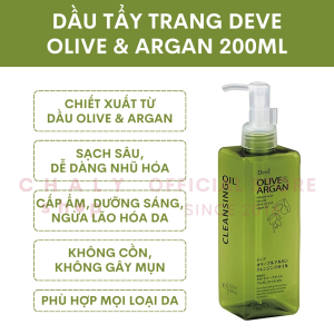 Dầu tẩy trang làm sạch cấp ẩm dưỡng sáng da Olive & Argan Deve Cleansing Oil Kumano 200ml Nhật