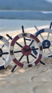 [HANGING DECOR] Zenture 46cm Wooden Boat Ship Steering Wheel Mediterranean Style Wall Decoration Home Ocean Decor