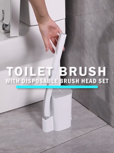 Locaupin Disposable Toilet Brush 360°Rotatable Household Long Handle Cleaning Brush Replaceable Sponge Scentless Cleaner