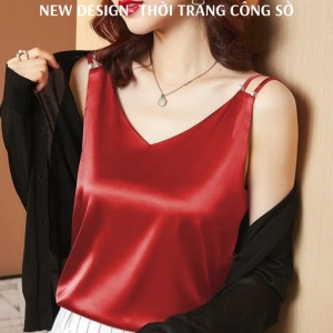 Áo hai dây nữ cổ tim lụa satin cao cấp mặc trong áo blazer chất vải mịn mát - AO0035