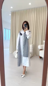 NANDO ATASAN TUNIK WANITA KOREA STYLE KATUN POPLIN KOMBI KATUN SALUR IMPORT LENGAN PANJANG