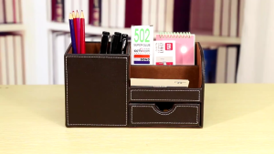 ABS Elegant Leather Desk Organizer with Multiple Slots for Office Supplies Phones Kotak Simpanan Alat Tulis多色分隔整理文具