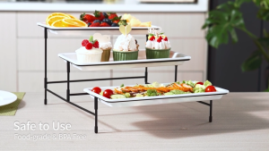 Multi Layers Square Serving Plate Set with Stand Party Cupcake Dessert Fruit Buffet Server Dessert Stand Ceramic Birthday Snack Table Holder Luxury Buffet Food Rectangular Display Tray Set