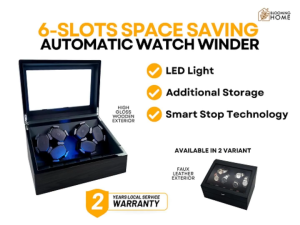 6-Slot Automatic Watch Winder Faux Leather Exterior with 6 Additional Watch Storage Display and 4 Rotation Modes - 3+3 / 6+6