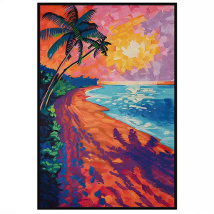 Tranh phong cảnh bờ biển buổi sáng mặt trời mọc đơn giản đẹp tranh treo tường dán tường decor nội thất.CGI-779