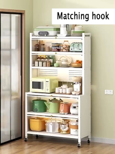 PANDH Kitchen Rack Organizer Carbon Steel Kitchen Cabinet Multi-function Cabinet With Wheels Pegboard sideboard