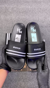 NAHA - Sandal Slop Pria Wanita Karet Strip Hitam Distro Size 34-43