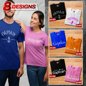 Couple Shirt  I am the Captain & I am a Mermaid Design T-shirt High quality Sold per PIECE
