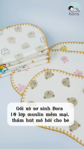 Gối xô sơ sinh cotton 10 lớp mềm mại thoáng khí cho bé