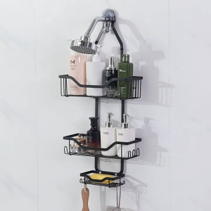 3 Tier Punch-Free Wall Mounted Bathroom Shelf Baskets Organizer Storage Rack For Body Wash/Shampoo Storage Shower Organizer Heavy Duty Bathroom Shelving With Hook