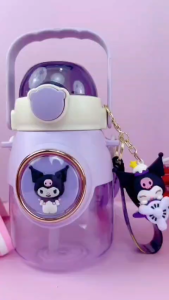820ML Kuromi Water Bottle Big Belly Cup Portable Plastic Straw Childrens Melody Water Bottle Pupils Cinnamoroll School Travel Mug
