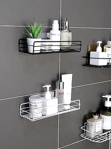 MLADEN Bathroom Shelf Toilet Rack Bathroom Storage Organizer Shower Kitchen Wall Dinding Black Shelves