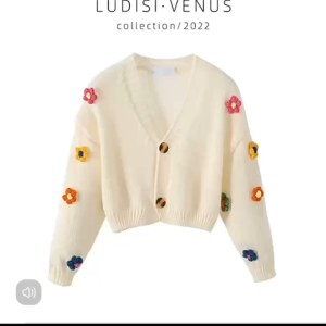 Korean Fashion Flower Embroidery Knitted Cardigans  For Women Long Sleeve Buttons Through Sweaters Office Blazer Knit Jacket High Quality