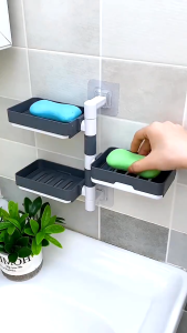 1/3/4 Rotating Drain Soap Holder Wall Hanging Perforated Bathroom Soap Box Wall Mounted Self-Adhesive Soap Dish Rack