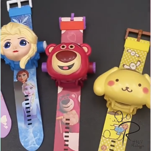 Đồng Hồ Đeo Tay Hình Kuromi /Cinnamonroll / Hello Kitty /Elsa Kèm 24 Hình Chiếu 3D Dễ Thương Có Hiển Thị Ngày Giờ Cho Bé