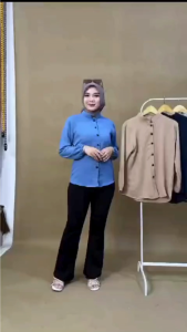 Chans - Kemeja Shirt Lengan Panjang Wanita Kekinian Lengan Karet Koreaan Style