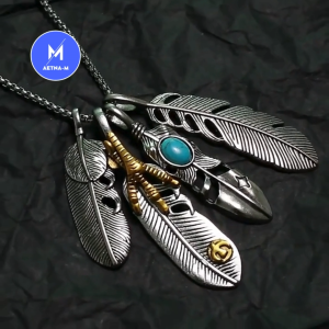 Four Feathers Summer Necklaces Stainless Steel Chain Kalung Rantai Leher Lelaki Hiphop Fashion 四件羽毛吊坠嘻哈项链
