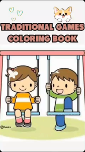 Buku Mewarnai TRADITIONAL GAMES Coloring Book Cute Aesthetic Sketsa Menggambar Anak Kertas Tebal COD
