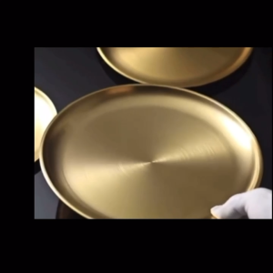 gold dinner plates European style plate serving dishes round plate steal plating stainless cake tray dessert tableware fruit tray desktop storage western steak round tray stainless steel barbecue plate bone spitting dish shallow tray round edge plate AKA