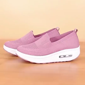 Fly Woven Leisure Shoes For Women Breathable Mesh Rubber Sneakers Low Cut Casual Comfortable Bottom Soft Shoes Slip On Rubber Shoes For Women