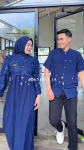 Nararaya ARABELLA Dress Set Hijab FREE KOKO Gamis Couple Syari Mewah Kondangan Outfit Crinkle Airflow Tile Mutiara Glitter