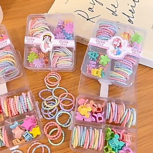 BabyShop-C1122 Karet Jepit Box Gift Set 4 Sekat Colorfull Aksesoris Rambut Anak Perempuan Jepitan