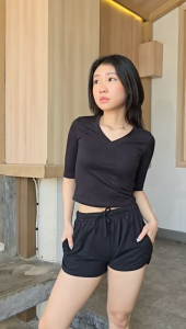 Lexy Fashion - Nana V Neck Crop Top T-shirt Polos Wanita Murah