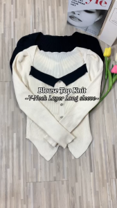 LadyLuxe-Knit Atasan Lengan Panjang Wanita Rajut Lembut V-Neck Layer Long Sleeve Blouse Top Fashion SL038
