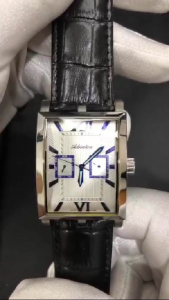 ADRIATICA Swiss Made Quartz Rectangle Multifunction Watches Silver Blue Mens Leather Strap Watch 35x43mm A1112.52B3QF