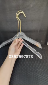 Móc quần áo meka trong trẻ em suốt đầu móc tròn vàng dài siêu sang trọng mắc chuyền dùng cho shop